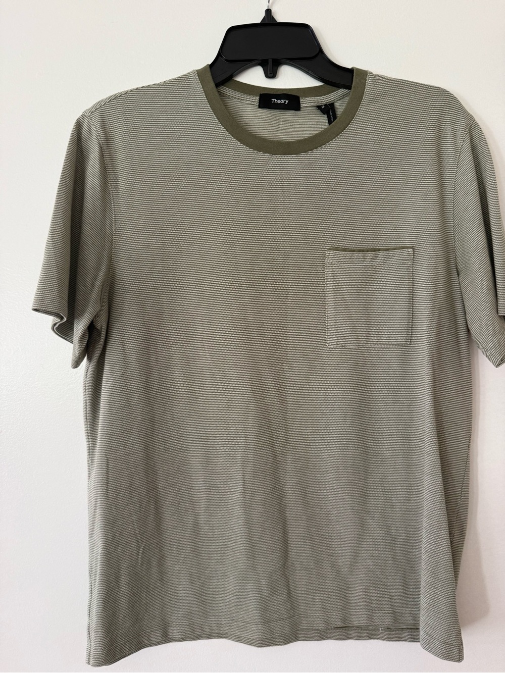 Theory Olive Green Crewneck Pocket Tee with Contrast Trim